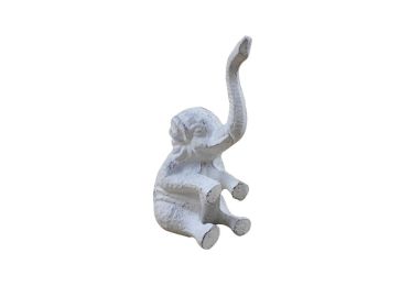 Cast Iron Elephant Metal Door Stop 8" (Finish: Whitewashed)