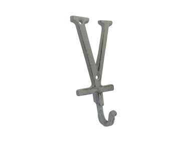 Cast Iron Letter V Alphabet Wall Hook 6" (Finish: Whitewashed)