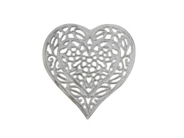 Cast Iron Heart Shaped Trivet 7" (Finish: Whitewashed)