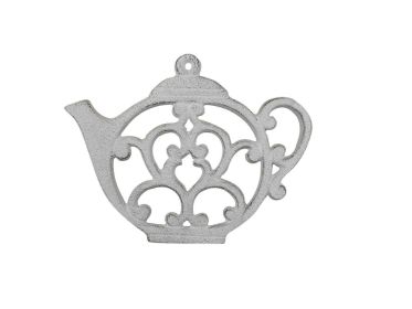 Cast Iron Round Teapot Trivet 8" (Finish: Whitewashed)