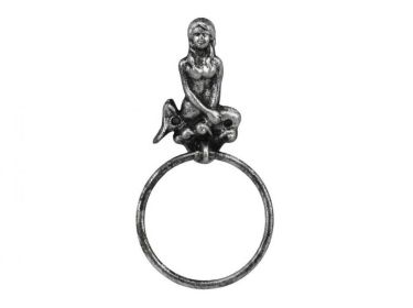 Cast Iron Mermaid Towel Holder 8.5" (Finish: Antique Silver)