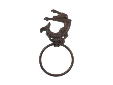 Cast Iron Decorative Arching Mermaid Towel Holder 9" (Finish: Rustic Copper)