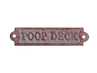 Cast Iron Poop Deck Sign 6" (Finish: Rustic Red Whitewashed)