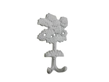 Cast Iron Oak Tree Decorative Metal Wall Hooks 6.5" (Finish: Whitewashed)