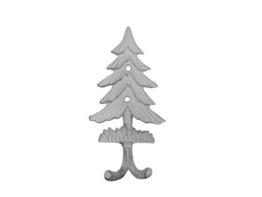 Cast Iron Pine Tree Decorative Metal Wall Hooks 6.5" (Finish: Whitewashed)