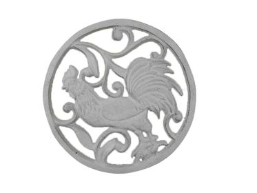 Cast Iron Rooster Trivet 8" (Finish: Whitewashed)