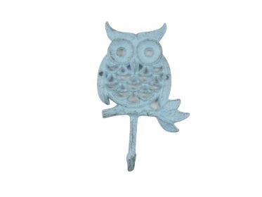 Cast Iron Owl Hook 6" (Finish: Rustic Light Blue)