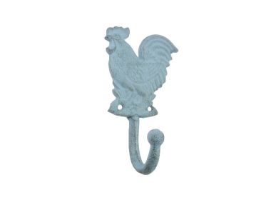 Cast Iron Rooster Hook 7" (Finish: Rustic Light Blue)