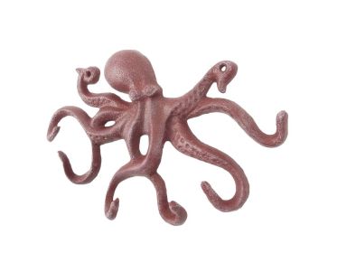 Cast Iron Octopus Hook 11" (Finish: Red Whitewashed)