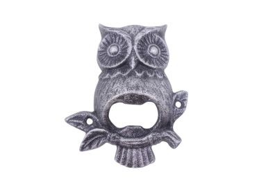 Cast Iron Owl Wall Mounted Bottle Opener 6" (Finish: Rustic Silver)