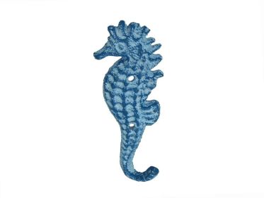 Cast Iron Seahorse Hook 5" (Finish: Light Blue Whitewashed)