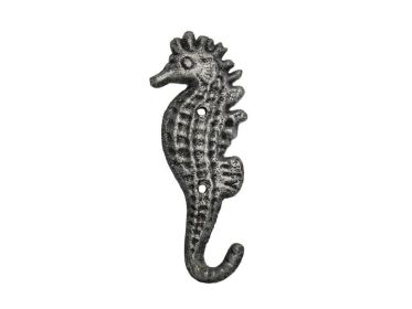 Cast Iron Seahorse Hook 5" (Finish: Rustic Silver)