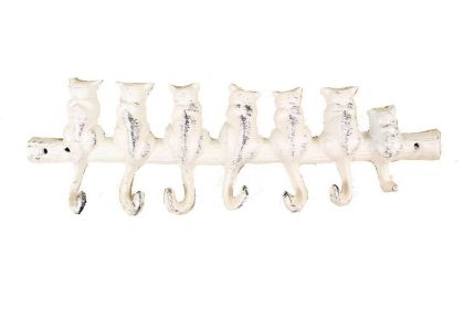 Cast Iron Cat Wall Hooks 13" (Finish: Whitewashed)
