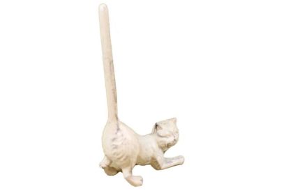 Cast Iron Cat Paper Towel Holder 10" (Finish: Whitewashed)