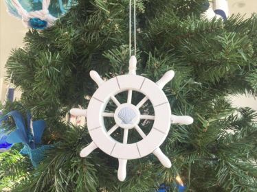 Decorative Ship Wheel With Seashell Christmas Tree Ornament (Color: White)