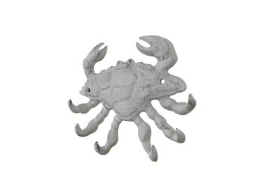 Cast Iron Decorative Crab with Six Metal Wall Hooks 7" (Finish: Whitewashed)