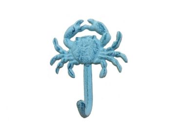 Cast Iron Wall Mounted Crab Hook 5" (Finish: Blue Whitewashed)
