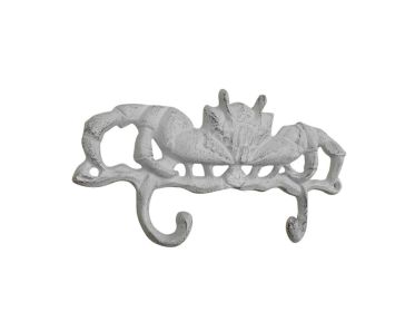 Cast Iron Decorative Crab Metal Wall Hooks 10.5" (Finish: Whitewashed)