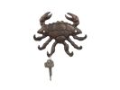 Cast Iron Decorative Crab with Six Metal Wall Hooks 7"