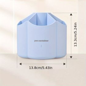 Office Desk 360 ° Rotating Double Layer Pen Holder Stationery Storage Box School Large Capacity Multifunctional Creative Pen Holder (Layers: Single, Color: Blue)