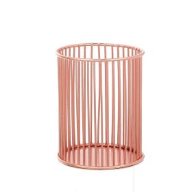 Metal Iron Penholder Office Storage And Sorting Basket Stationery Makeup Brush Storage Bucket Multifunctional Penholder (Color: Rose Golden, style: Vertical)
