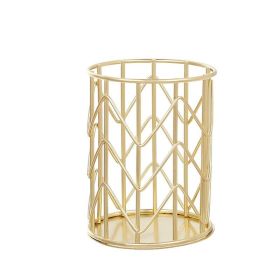 Metal Iron Penholder Office Storage And Sorting Basket Stationery Makeup Brush Storage Bucket Multifunctional Penholder (Color: Golden, style: Pattern)