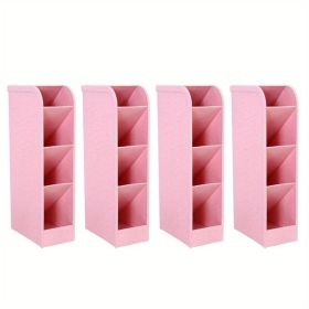 4pcs Multi-Functional Pen/Pencil Markers Holder, Diagonal Matte Pen Holder, Desk Desktop Storage Box, Stationery Rack Frosted Transparent (Color: Pink)