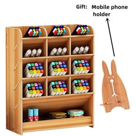 1pc Wooden Desk Organizer, Multi-Functional DIY Pen Holder, Pen Organizer For Desk, Desktop Stationary, Easy Assembly (style: Without Drawer)