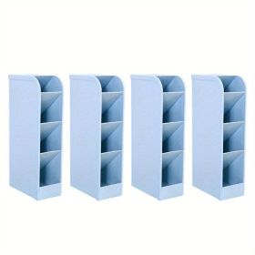 4pcs Multi-Functional Pen/Pencil Markers Holder, Diagonal Matte Pen Holder, Desk Desktop Storage Box, Stationery Rack Frosted Transparent (Color: Blue)