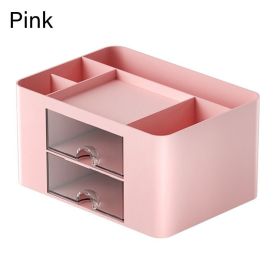 1pc Desktop Storage Drawers Cosmetic Makeup Organizer, Jewelry Display Box, Large Capacity Storage Box With Transparent Drawer, Pen Holder (Color: Pink)