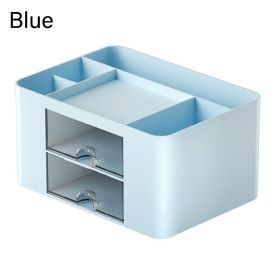 1pc Desktop Storage Drawers Cosmetic Makeup Organizer, Jewelry Display Box, Large Capacity Storage Box With Transparent Drawer, Pen Holder (Color: Blue)
