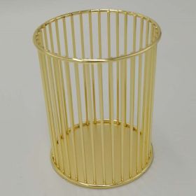 Metal Iron Penholder Office Storage And Sorting Basket Stationery Makeup Brush Storage Bucket Multifunctional Penholder (Color: Golden, style: Vertical)