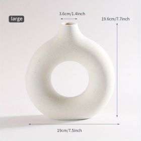 White Ceramic Vase White Vases For Decor; Modern Home Decor Vase; Boho Vases For Decor; Circle Vase; Round Vase; Donut Vase; Decorative Vase (Color: Beige)