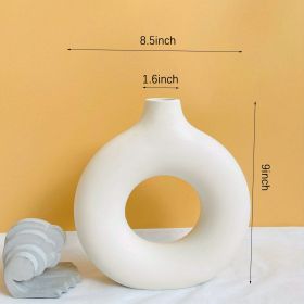 White Ceramic Vase White Vases For Decor; Modern Home Decor Vase; Boho Vases For Decor; Circle Vase; Round Vase; Donut Vase; Decorative Vase (Color: Ivory)