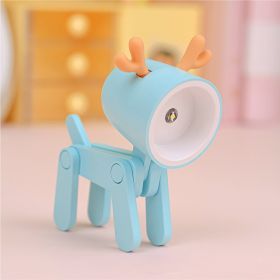 Cute Kawaii Poseable Animal Mini LED Table Desk Lamp Night Light Toy - Battery Operated (Color: Blue, Items: Deer)
