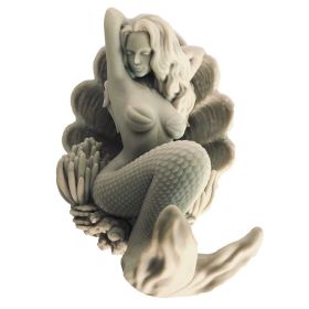 Resin Lifelike Mermaid Sculpture Statue Mounted Towel Key Coat Wall Art Hanging Hook for Bathroom Bedroom Home Office (Color: White)