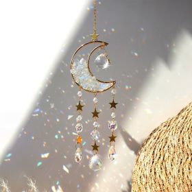 1pc Rainbow Maker Sun Catcher - Indoor/Outdoor Window Prism Moon Mini Dream Catcher with Crystals and Healing Stones - Garden Tree Decorations (Color: White)