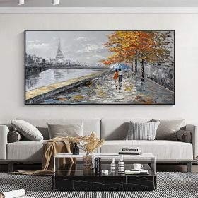 Hand Painted Oil Painting Paris Painting on Canvas Original Art Eiffel Tower Painting Large Wall Art Abstract Art Landscape Cityscape Painting Living (style: 01, size: 90x120cm)