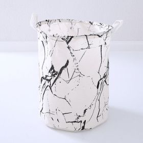 Large Capacity Waterproof Foldable Round Laundry Hamper Storage Basket (Color: A[White Marble])