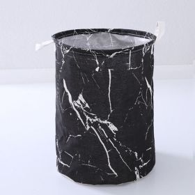 Large Capacity Waterproof Foldable Round Laundry Hamper Storage Basket (Color: B[Black Marble])