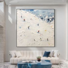 Original Painting on Canvas Ski Sport Oil Painting Snow Scene Painting Large Wall Art Custom Painting Home Decor Living room Wall Art (style: 01, size: 140x140cm)