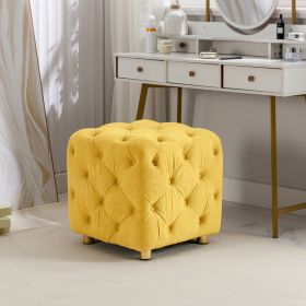 Yellow Modern Velvet Upholstered Ottoman, Exquisite Small End Table, Soft Foot Stool,Dressing Makeup Chair, Comfortable Seat for Living Room, Bedroom (Color: Yellow)