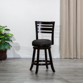 30" Bar Height Slat Back Swivel Stool, Espresso Finish, Fabric Seat (Color: Charcoal)