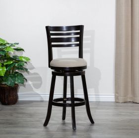 30" Bar Height Slat Back Swivel Stool, Espresso Finish, Fabric Seat (Color: Beige)