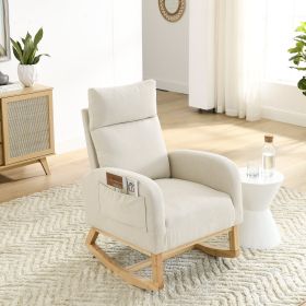 [Video] Welike 27.6"W Modern Accent High Backrest Living Room Lounge Arm Rocking Chair, Two Side Pocket (Color: Beige)