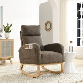 [Video] Welike 27.6"W Modern Accent High Backrest Living Room Lounge Arm Rocking Chair, Two Side Pocket (Color: Coffee)