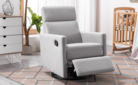 Modern Upholstered Rocker Nursery Chair Plush Seating Glider Swivel Recliner Chair (Color: Grey)