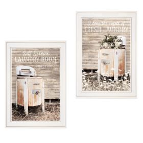 Trendy Decor 4U "Laundry Room" Framed Wall Art, Modern Home Decor 2 Piece Vignette for Living Room, Bedroom & Farmhouse Wall Decoration by Lori Deiter (Color: White)