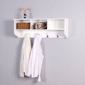 Entryway Wall Mounted Coat Rack with 4 Dual Hooks Living Room Wooden Storage Shelf (Color: White)