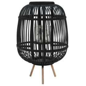 Freestanding Candle Lantern Holder Bamboo Black (style: Egg)